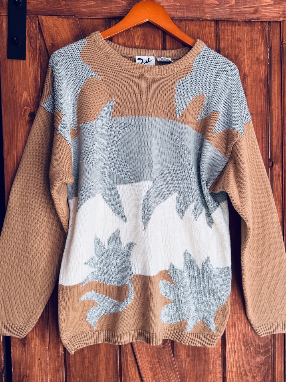 Vintage Crewneck Sweater in Camel, Light Gray & Cream